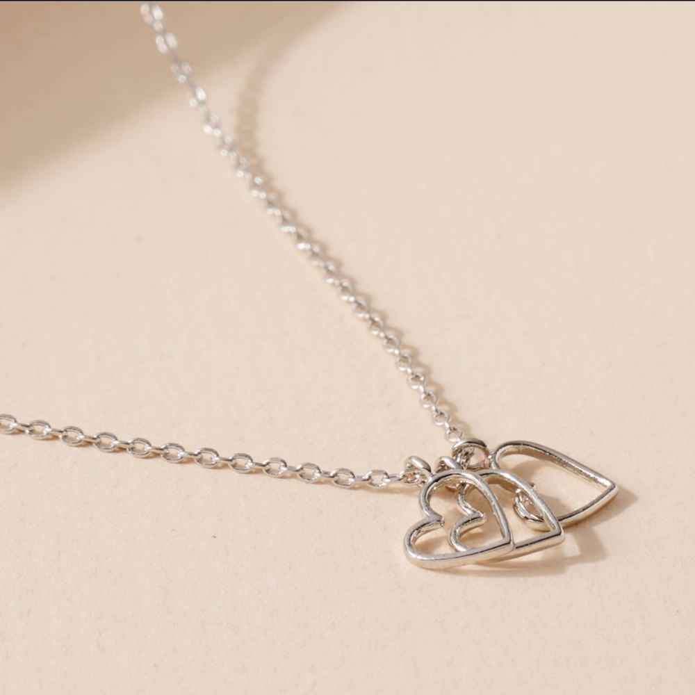3 Heart Charm Necklace Dainty Delicate Valentines Day Jewelry